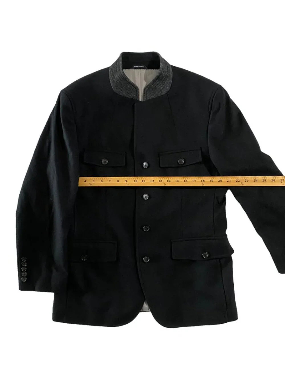 HUGO BOSS Black Label Madrid Stand Collar Military Jacket Mens 44R Black Cashmer